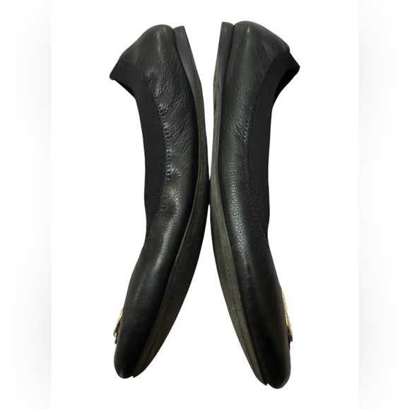 Tory Burch CAROLINE 2 Elastic/Leather Ballet Flats Gold Logo, black SIZE 8M - Picture 6 of 9